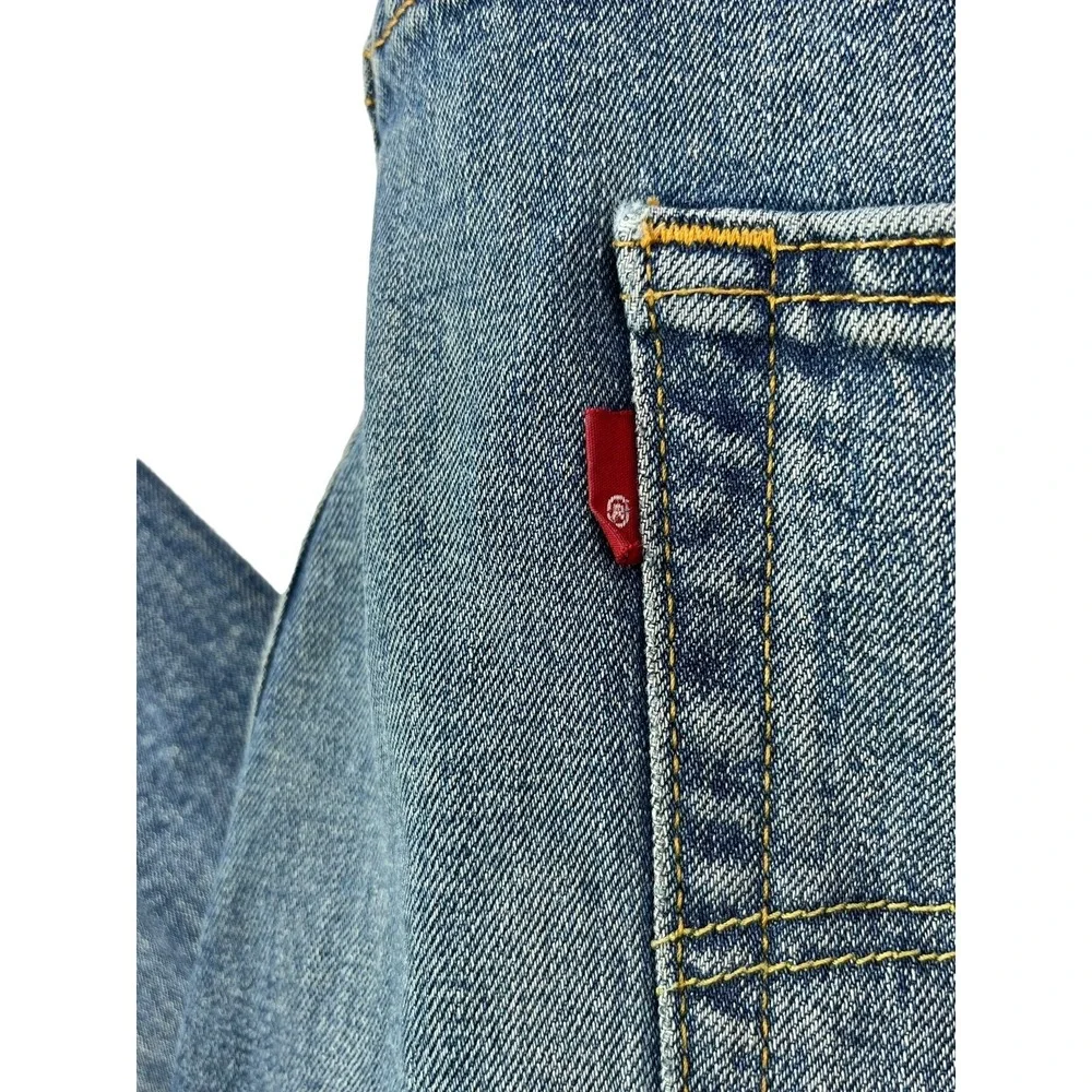Levi's 505 Mens Tag Size‎ 40x30 Blue Wash Logo High-Rise Distressed Hems Jeans